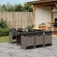 7-delige Tuinset met kussens poly rattan grijs