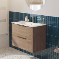 Saqu Lima voorgemonteerd badmeubel met mat zwarte greep incl. keramische wastafel 81x46cm toffee
