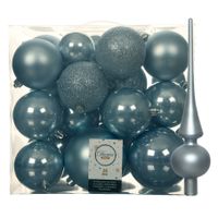 Set van 26x stuks kunststof kerstballen incl. glazen piek mat lichtblauw   -