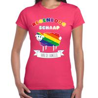 Gay Pride T-shirt voor dames - regenboog schaap - fuchsia roze - LHBTI 2XL  - - thumbnail