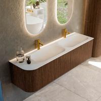 Badmeubel Mondiaz Kurve | 165 cm | Meubelkleur Walnut | Wastafelkleur Talc | Dubbele spoelbak | 2 kraangaten