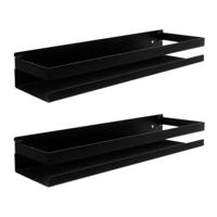 Ruhhy Wandplank - 2x - zwart - RVS - L50 cm - zwevend - industrieel - voor badkamer of keuken