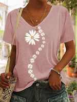 Loose V Neck Casual Floral T-Shirt - thumbnail