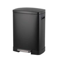 Leen Bakker - Pedaalemmer Duo Paco - - 25 + 15 Liter - 64,5 Cm - Metaal - Zwart - 47.5x64.5x39 Cm