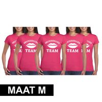5x Vrijgezellenfeest Team t-shirt roze dames Maat M - thumbnail
