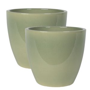 2x stuks plantenpot/bloempot in een strakke Scandinavische look mosgroen Dia 20 cm en Hoogte 19 cm