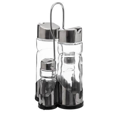5Five Azijn/Olie flessen tafelset - met peper/zout vaatjes - glas/metaal - transparant