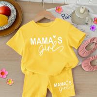 Baby Girls 2pcs Set Round Neck Short Sleeve T-Shirt And Leggings, Casual & Minimalist Yellow