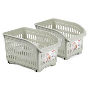 Opslag/opberg trolley container - 2x - beige - op wieltjes - L30 x B18 x H19 cm - kunststof