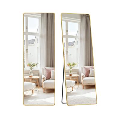 Staande passpiegel met aluminium frame voor slaapkamer, Bleek goud / 160 x 50 cm