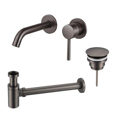 Fortifura Calvi Slim Wastafelkraanset - inbouw wastafelkraan - always open plug - verlaagde design sifon - Geborsteld Gunmetal PVD SW766534/SW769487/SW767295