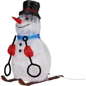 Kerstverlichting figuur - sneeuwpop - op ski - blauwe sjaal - 25 x 19 x 31 cm - LED