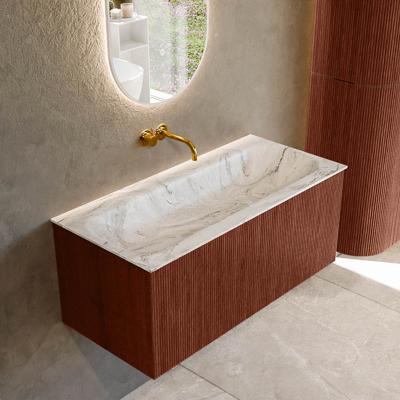 Badmeubel Mondiaz Kurve-Dlux | 100 cm cm | Meubelkleur Ruby | Wastafelkleur Glace | Solid surface | Wasbak midden spoelbak | Zonder kraangat(en)