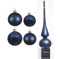 Glazen kerstballen pakket donkerblauw glans/mat 38x stuks 4 en 6 cm met piek mat