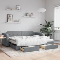 Slaapbank onderschuifbed en lades 100x200 cm stof lichtgrijs