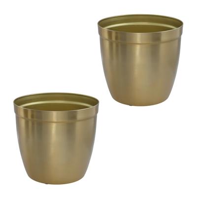 Gerimport bloempot Gea - 2x - goud - D12 cm - H11,50cm - metaal - tuindecoratie