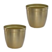 Gerimport bloempot Gea - 2x - goud - D12 cm - H11,50cm - metaal - tuindecoratie