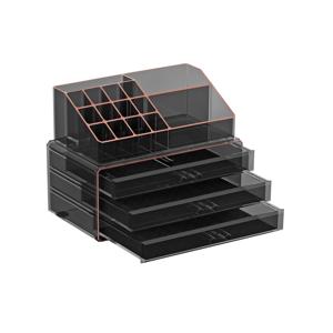 Cosmetische organizer met 3 lades, Transparant zwart + roségoud