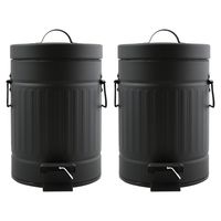 Prullenbak/pedaalemmer - 2x - Industrial - metaal - zwart - 3 liter - 17 x 26 cm - Badkamer/toilet