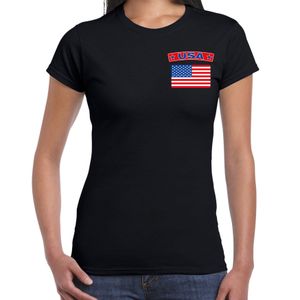 USA t-shirt met vlag Amerika zwart op borst voor dames