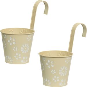 2x stuks bloempotten ophangbaar - zink - 14 x 24 cm - creme