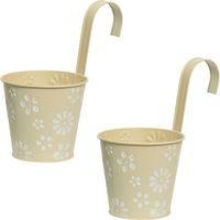 2x stuks bloempotten ophangbaar - zink - 14 x 24 cm - creme