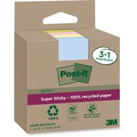 Post-it Super Sticky Notes Recycled, 70 vel, ft 76 x 76 mm, assorti, 3 + 1 GRATIS