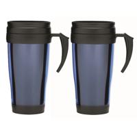 Thermosbeker/warmhoudbeker Koffie To Go - 3x - blauw/zwart - 400 ml - koffie/thee bekers - dubbelwan Thermosbeker/warmhoudbeker Koffie To Go - 3x - blauw/zwart - 400 ml - koffie/thee bekers - dubbelwan