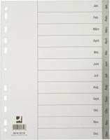 Q-CONNECT tabbladen, A4, PP, 11-gaatsperforatie, met indexblad, set van Jan-Dec, grijs