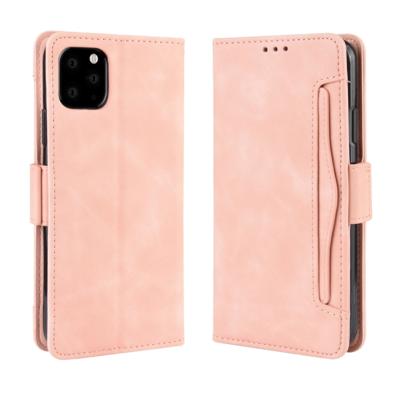 Portemonnee stijl huid gevoel kalf patroon lederen draagtas voor iPhone XI 2019 met aparte kaartsleuf (roze)