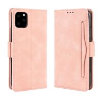 Portemonnee stijl huid gevoel kalf patroon lederen draagtas voor iPhone XI 2019 met aparte kaartsleuf (roze)