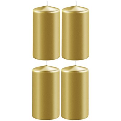 4x Metallic gouden cilinderkaarsen/stompkaarsen 6 x 12 cm 45 branduren