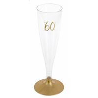 Santex Verjaardag feest champagneglazen - leeftijd - 6x - 60 jaar - goud - kunststof - Champagneglazen