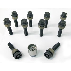 H&R Wielboutenset bolkonisch met beweegbare ring R14 M14x1.50 - Lengte 52mm - Zwart - 10 stuks (bv. HRB1455206SET
