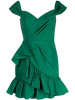 Marchesa Notte robe courte drapée à épaules dénudées - Vert - thumbnail