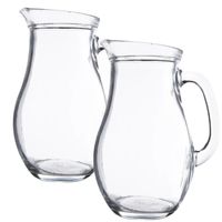 2x stuks karaffen/schenkkannen 1 liter van glas bol model