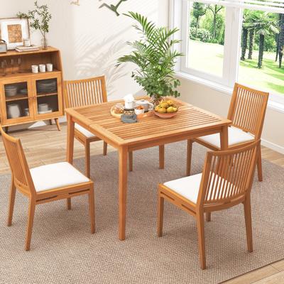 Acaciahouten Tuintafel voor 4 Personen 100 x 100 cm Vierkante Eettafel voor Buiten met 5 cm Parasolgat voor Tuinterras Natuurlijk