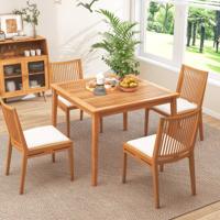 Acaciahouten Tuintafel voor 4 Personen 100 x 100 cm Vierkante Eettafel voor Buiten met 5 cm Parasolgat voor Tuinterras Natuurlijk