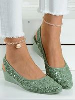 Waterproof Floral Wedge Heel Slingback Shallow Shoes - thumbnail
