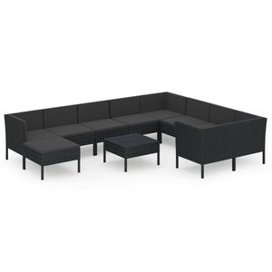 vidaXL 11-delige Loungeset met kussens poly rattan zwart