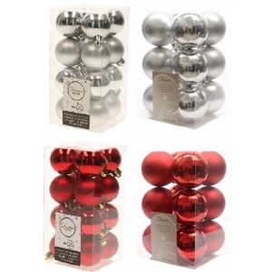 Kerstversiering kunststof kerstballen mix rood/ zilver 4 en 6 cm pakket van 80x stuks