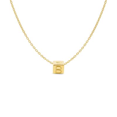 Minimalistische letter ketting cube - 14K GOUD - Goud - B
