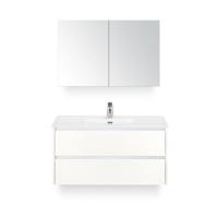 Dante Badmeubelset 100 cm - Wit Hoogglans - Keramische Wastafel Wit Cover - met Spiegelkast