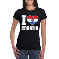 Kroatie supporters kleding t-shirt - voor dames - zwart - met vlag kleuren print - korte mouwen