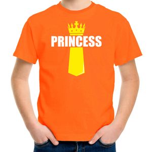 Koningsdag t-shirt Princess met kroontje oranje voor kinderen