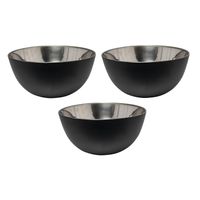 3x Salade schalen/kommen 19 cm mat zwart RVS