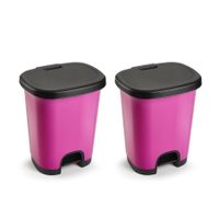 Set van 2x stuks afvalemmers/pedaalemmers van 27 liter in het fuchsia roze/zwart met deksel en pedaa