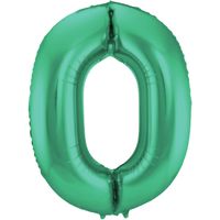 Folie ballon van cijfer 0 in het groen 86 cm   -