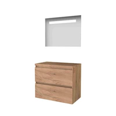 Basic-Line Economic 46 Badkamermeubelset - 80 x 46 cm - Greeploos - 2 Lades - Wastafelblad - Spiegel met LED Verlichting - Whisky Oak