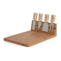 Excellent Houseware Kaasplankje/serveerplank met messen - bamboe - 5-delig - Kaasplankjes - thumbnail